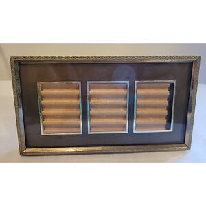 VTG 6 x 3.5" Gold Ornate Standing Triple 3 Photo Frame Matted 1.25x1.75 Pics